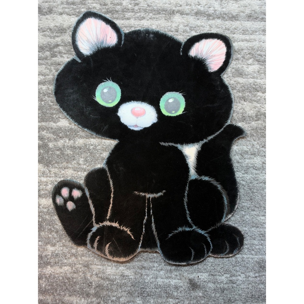 Vintage HALLOWEEN Die Cut FLOCKED Black Cat 18 inch 1980s Double Sided